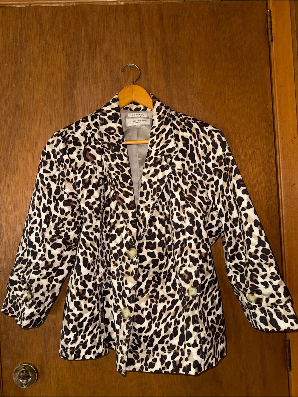 Jones New York Vintage Leopard Print Double-Breasted Women's Blazer Jacket Large